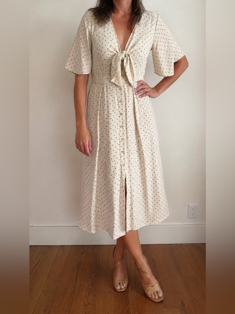 Polka dot with front tie summer dress